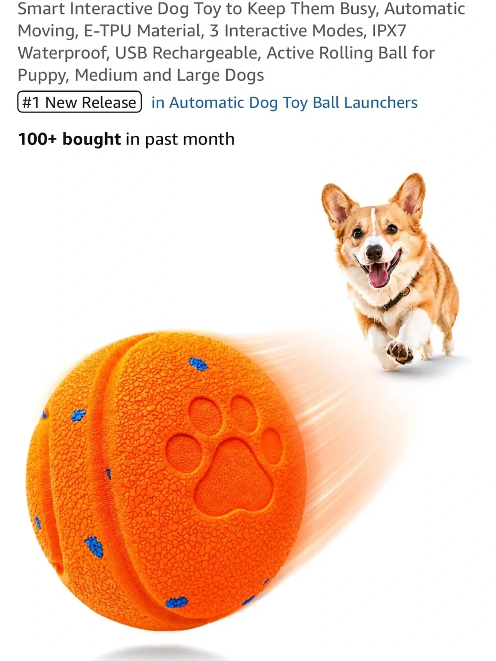 Interactive Orange Dog Ball Toy- new